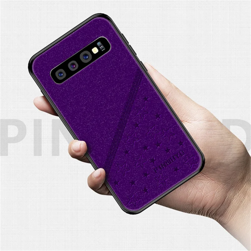 PINWUYO Soft Edge Matte Surface Hybrid Phone Cover Shell Coated with Imprinting PU Leather for Samsung Galaxy S10 Plus - Black