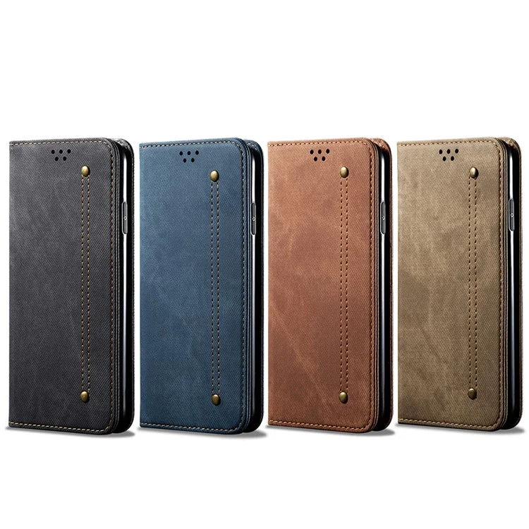 Carteira de Textura de Pano Jeans Design com Tela Auto-Absorvente de Couro para Xiaomi Redmi 10 4G (2021)/10 Prime/10 2022 4G/Note 11 4G (MediaTek) - Preto