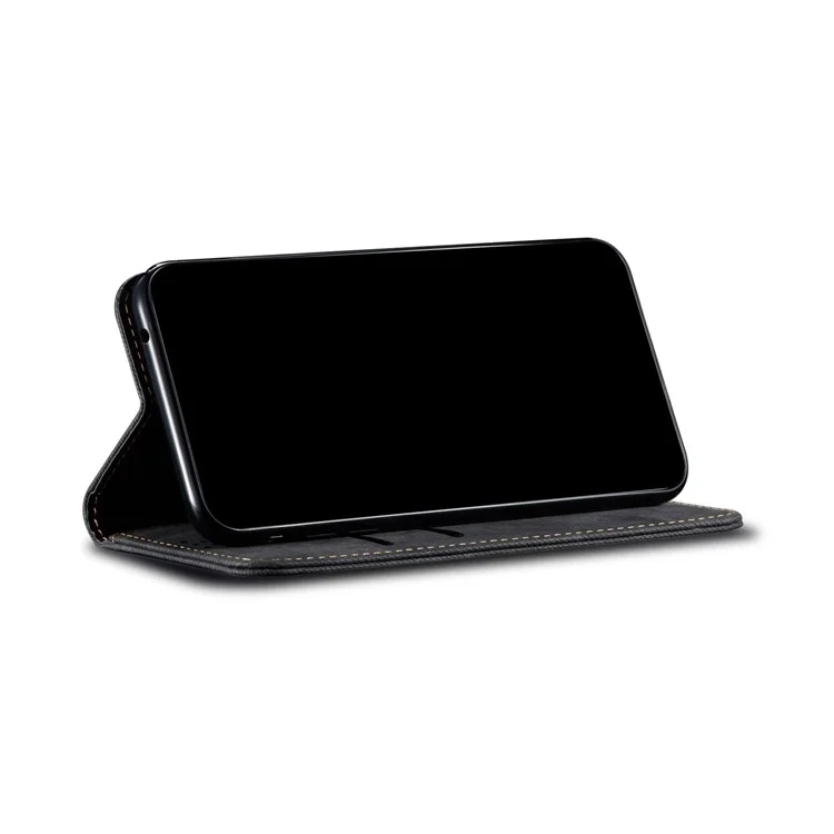 Carteira de Textura de Pano Jeans Design com Tela Auto-Absorvente de Couro para Xiaomi Redmi 10 4G (2021)/10 Prime/10 2022 4G/Note 11 4G (MediaTek) - Preto