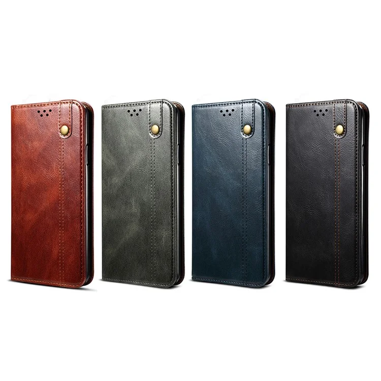 Waxy Crazy Horse Texture Willet Stand Cierre Magnético PU Case de Teléfono de Cuero Para Xiaomi Redmi 10 4G (2021)/10 Prime/10 2022 4g/nota 11 4G (MediaTek) - Negro