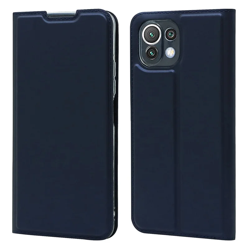 PU Leather Magnetic Design Phone Case with Card Holder for Xiaomi Mi 11 Lite 4G/5G / 11 Lite 5G NE - Blue