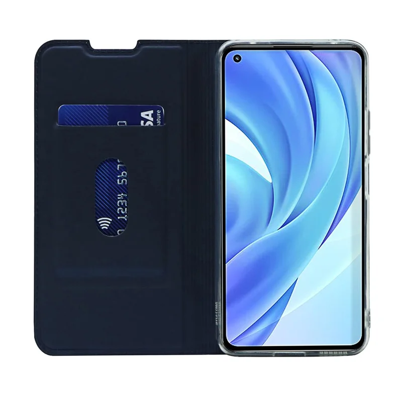 PU Leather Magnetic Design Phone Case with Card Holder for Xiaomi Mi 11 Lite 4G/5G / 11 Lite 5G NE - Blue