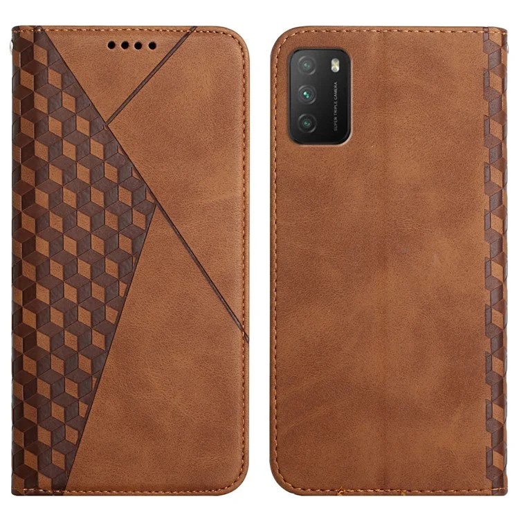 Geometric Pattern Stand Leather Wallet Cover for Xiaomi Poco M3 / Redmi Note 9 4G (Qualcomm Snapdragon 662) / Redmi 9 Power / Redmi 9T - Brown