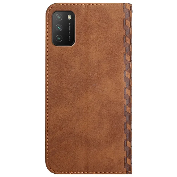 Geometric Pattern Stand Leather Wallet Cover for Xiaomi Poco M3 / Redmi Note 9 4G (Qualcomm Snapdragon 662) / Redmi 9 Power / Redmi 9T - Brown