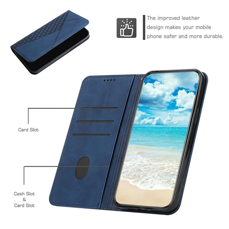 Rhombus Pattern Skin-touch Senning Copertura in Pelle Guscio Con Portafoglio Per Xiaomi Redmi Note 9 (MTK Helio G85) - Blu