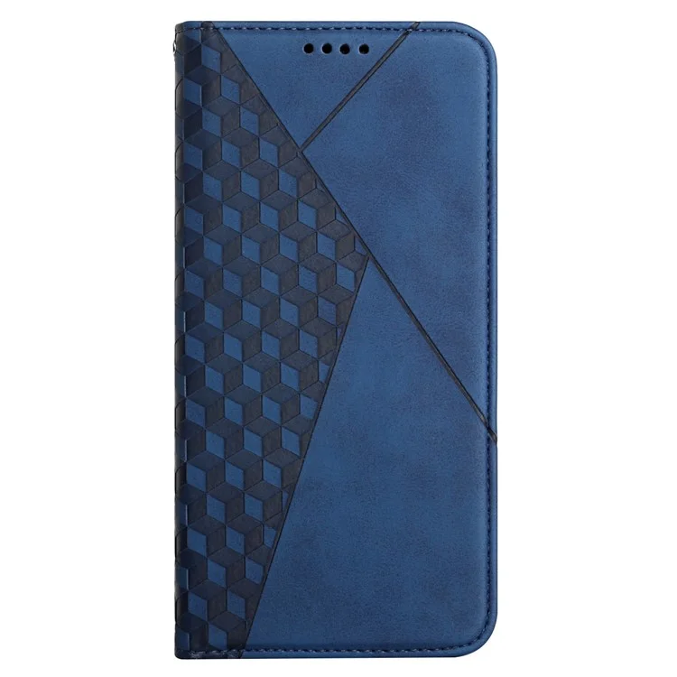 Capa de couro com toque de pele e design de padrão de losango para Xiaomi Redmi Note 9 (MTK Helio G85) - Azul