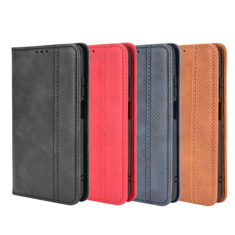 Vintage Estilo Vintage Magnética Auto-absorbida Teléfono de Cuero Funda de Billetera Para Xiaomi Redmi 10 4G (2021)/10 Prime/10 2022 4g/nota 11 4G (MediaTek) - Negro