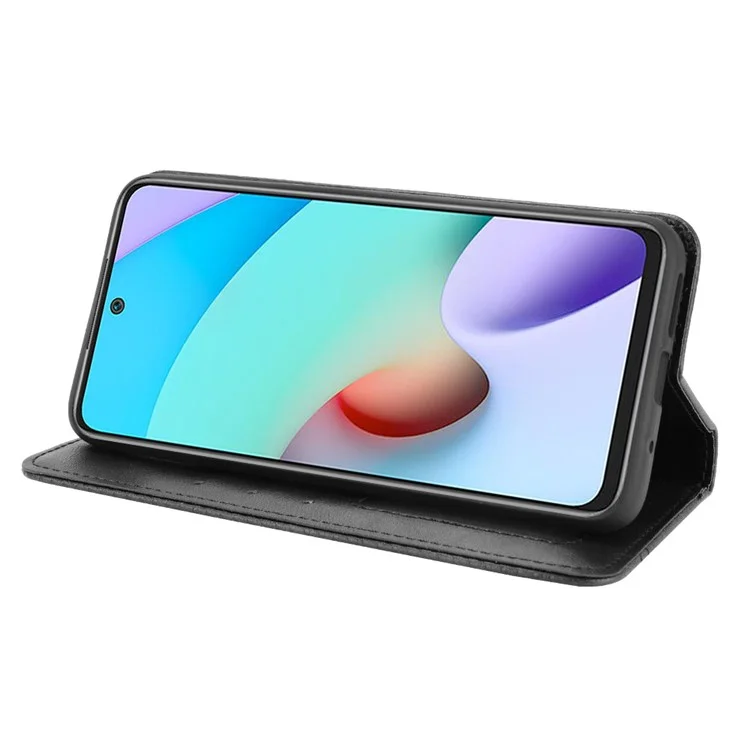 Étui portefeuille magnétique en cuir vintage pour téléphone avec support pour Xiaomi Redmi 10 4G (2021)/10 Prime/10 2022 4G/Note 11 4G (MediaTek) - Noir
