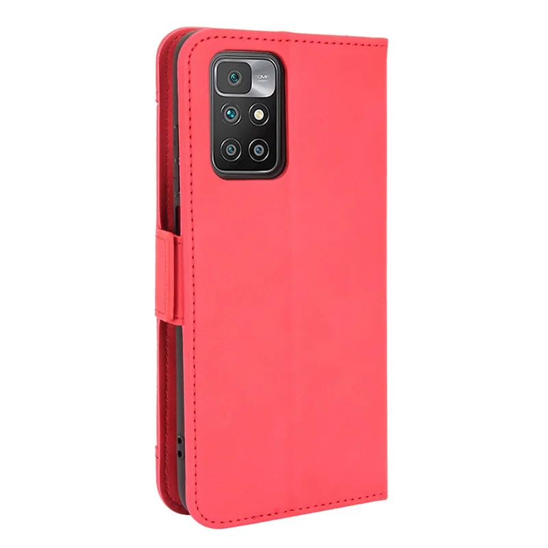 Multi Card Slots Design Magnetic Flip Leather Phone Stand Wallet Case Cover Shell for Xiaomi Redmi 10 4G (2021)/10 Prime/10 2022 4G/Note 11 4G (MediaTek) - Red