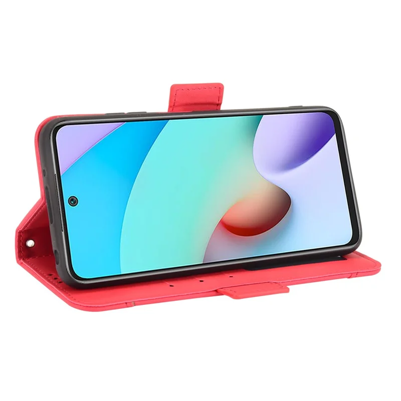 Multi Card Slots Design Magnetic Flip Leather Phone Stand Wallet Case Cover Shell for Xiaomi Redmi 10 4G (2021)/10 Prime/10 2022 4G/Note 11 4G (MediaTek) - Red