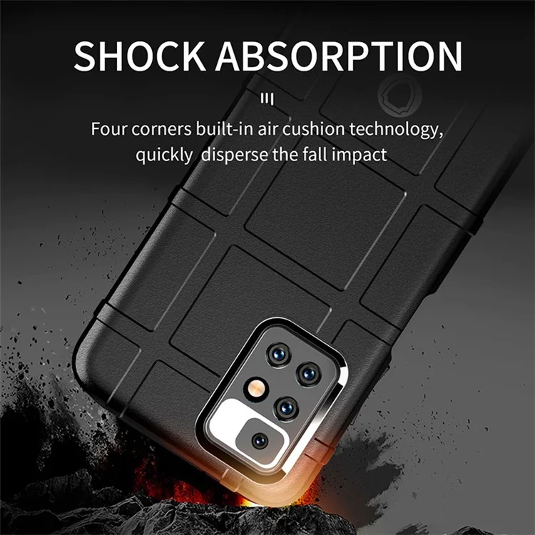 Shock Absorption Rugged Square Grid Texture Slim Soft TPU Phone Case for Xiaomi Redmi 10 4G (2021)/10 Prime/10 2022 4G/Note 11 4G (MediaTek) - Black