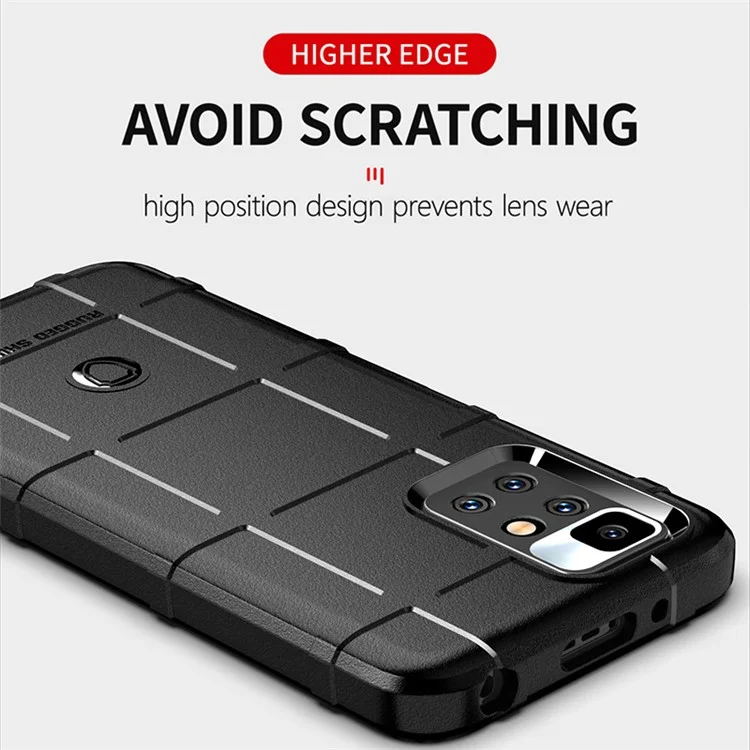 Shock Absorption Rugged Square Grid Texture Slim Soft TPU Phone Case for Xiaomi Redmi 10 4G (2021)/10 Prime/10 2022 4G/Note 11 4G (MediaTek) - Black