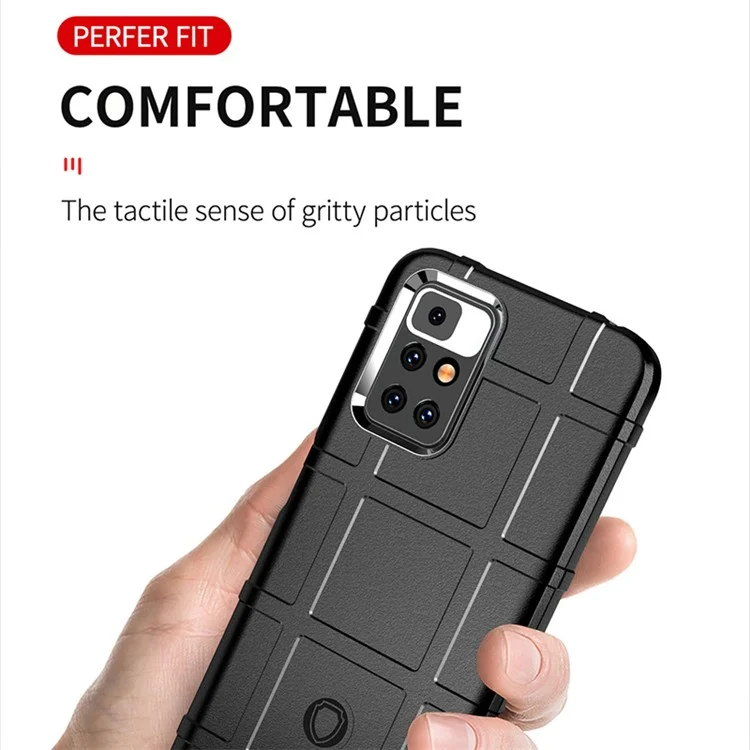 Shock Absorption Rugged Square Grid Texture Slim Soft TPU Phone Case for Xiaomi Redmi 10 4G (2021)/10 Prime/10 2022 4G/Note 11 4G (MediaTek) - Black
