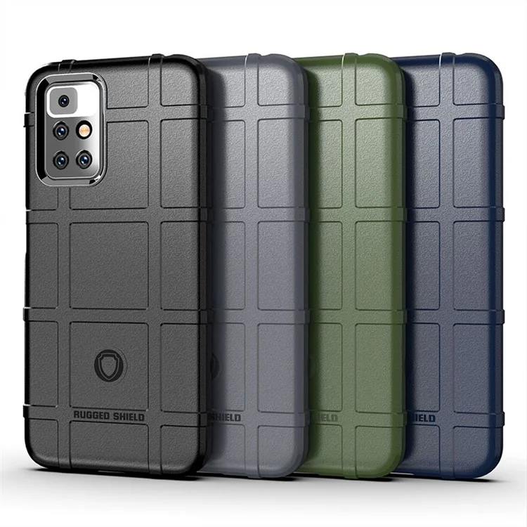 Shock Absorption Rugged Square Grid Texture Slim Soft TPU Phone Case for Xiaomi Redmi 10 4G (2021)/10 Prime/10 2022 4G/Note 11 4G (MediaTek) - Black