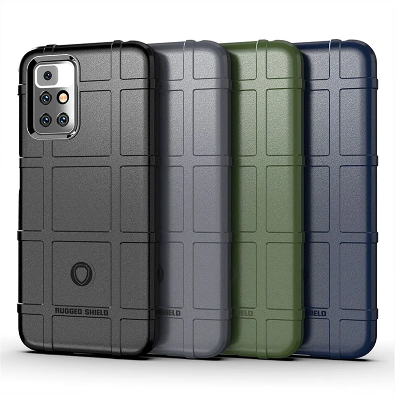 Shock Absorption Rugged Square Grid Texture Slim Soft TPU Phone Case for Xiaomi Redmi 10 4G (2021)/10 Prime/10 2022 4G/Note 11 4G (MediaTek) - Blue