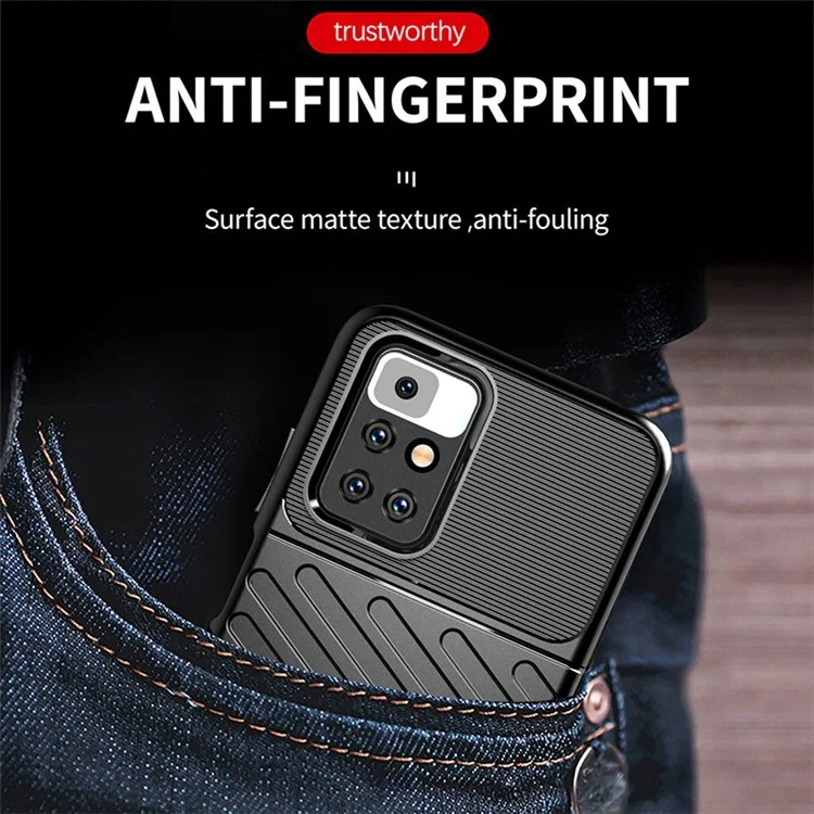 Funda para teléfono móvil con textura de twill de la serie Thunder, anti-arañazos, suave y flexible TPU, ajuste delgado para Xiaomi Redmi 10 4G (2021) / 10 Prime / 10 2022 4G / Note 11 4G (MediaTek) - Negro