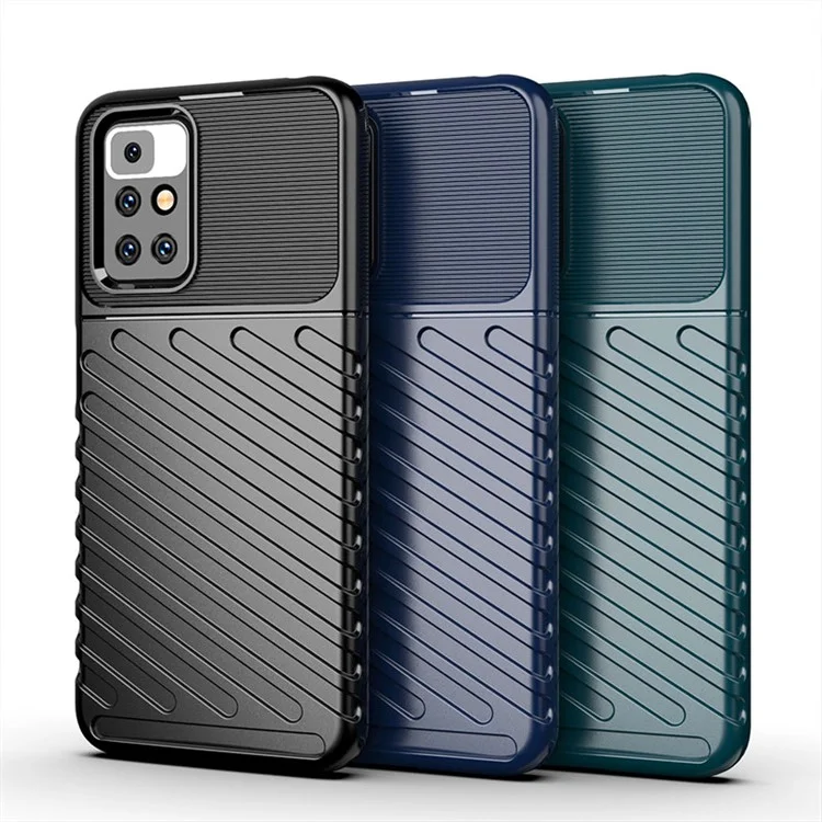 Funda para teléfono móvil con textura de twill de la serie Thunder, anti-arañazos, suave y flexible TPU, ajuste delgado para Xiaomi Redmi 10 4G (2021) / 10 Prime / 10 2022 4G / Note 11 4G (MediaTek) - Negro