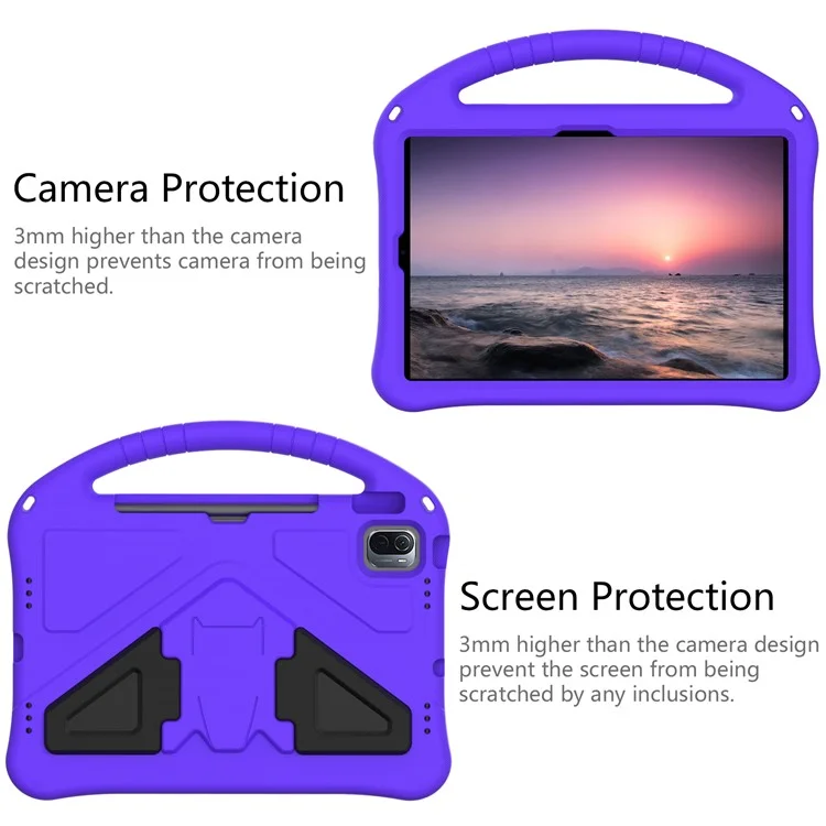 Lightweight Convertible Handle Kickstand Kids Friendly EVA Protective Cover for Xiaomi Pad 5/ Pad 5 Pro - Purple