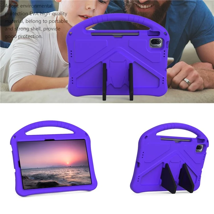 Lightweight Convertible Handle Kickstand Kids Friendly EVA Protective Cover for Xiaomi Pad 5/ Pad 5 Pro - Purple