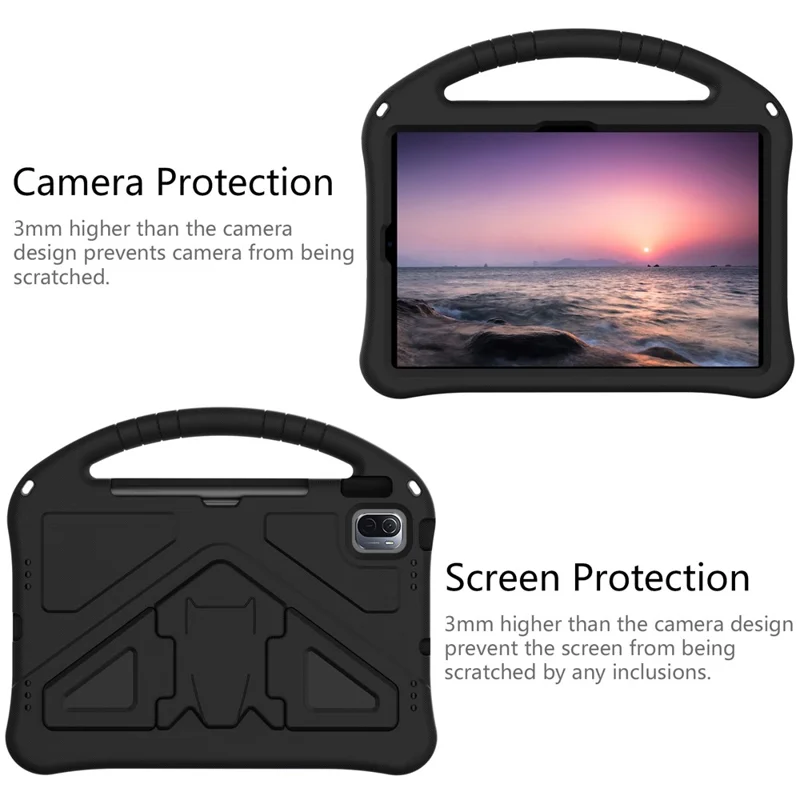 Lightweight Convertible Handle Kickstand Kids Friendly EVA Protective Cover for Xiaomi Pad 5/ Pad 5 Pro - Black