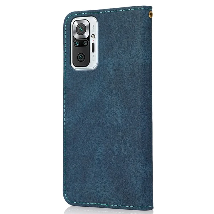 Protección De Cuerpo Completo Anti-gota Doble Color Anti-Scratch Wallet Diseño Caja De Cuero Para Xiaomi Redmi Note 10 Pro 4G (India) / (Global) / Note 10 Pro Max - Azul Verde