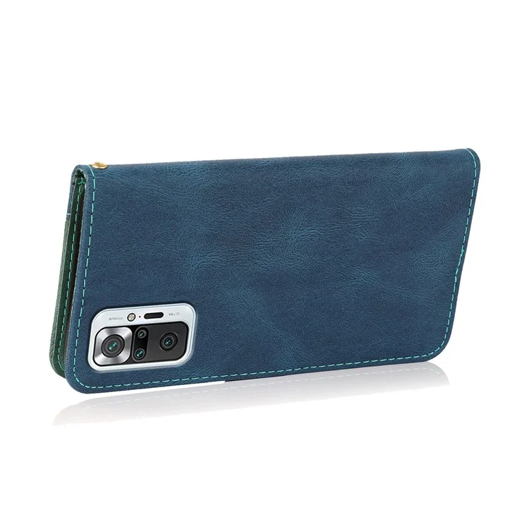 Anti-Drop Full Body Protection Dual Color Anti-Scratch Wallet Design Leather Phone Case for Xiaomi Redmi Note 10 Pro 4G (India)/(Global)/Note 10 Pro Max - Blue/Green