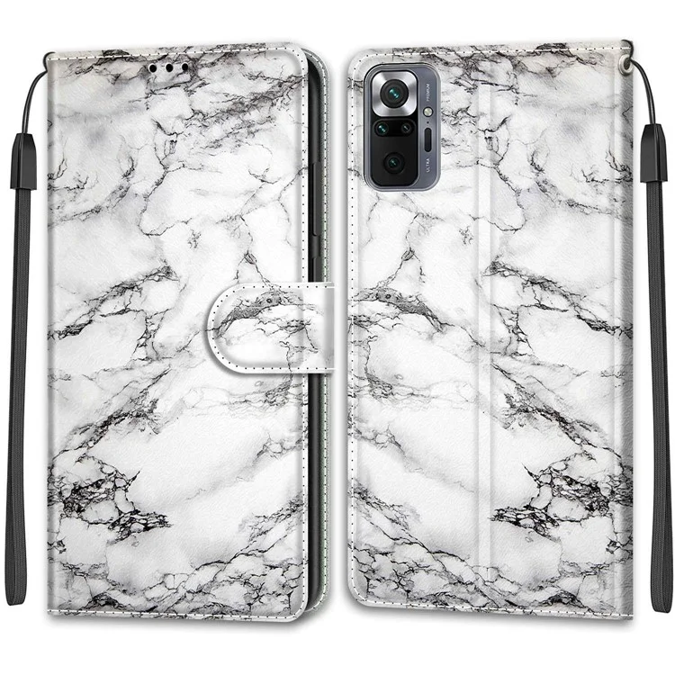 Custodia in pelle con design a stampa a tutto tondo per Xiaomi Redmi Note 10 Pro 4G (Globale)/Note 10 Pro 4G (India)/Note 10 Pro Max - Bianco/Marmo