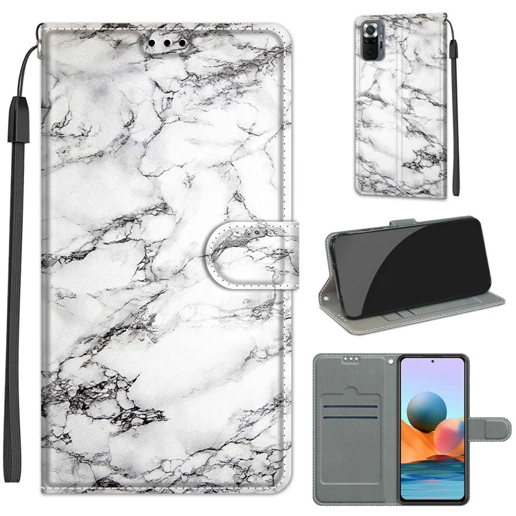 Custodia in pelle con design a stampa a tutto tondo per Xiaomi Redmi Note 10 Pro 4G (Globale)/Note 10 Pro 4G (India)/Note 10 Pro Max - Bianco/Marmo