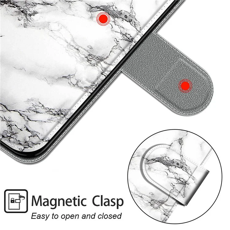 Custodia in pelle con design a stampa a tutto tondo per Xiaomi Redmi Note 10 Pro 4G (Globale)/Note 10 Pro 4G (India)/Note 10 Pro Max - Bianco/Marmo