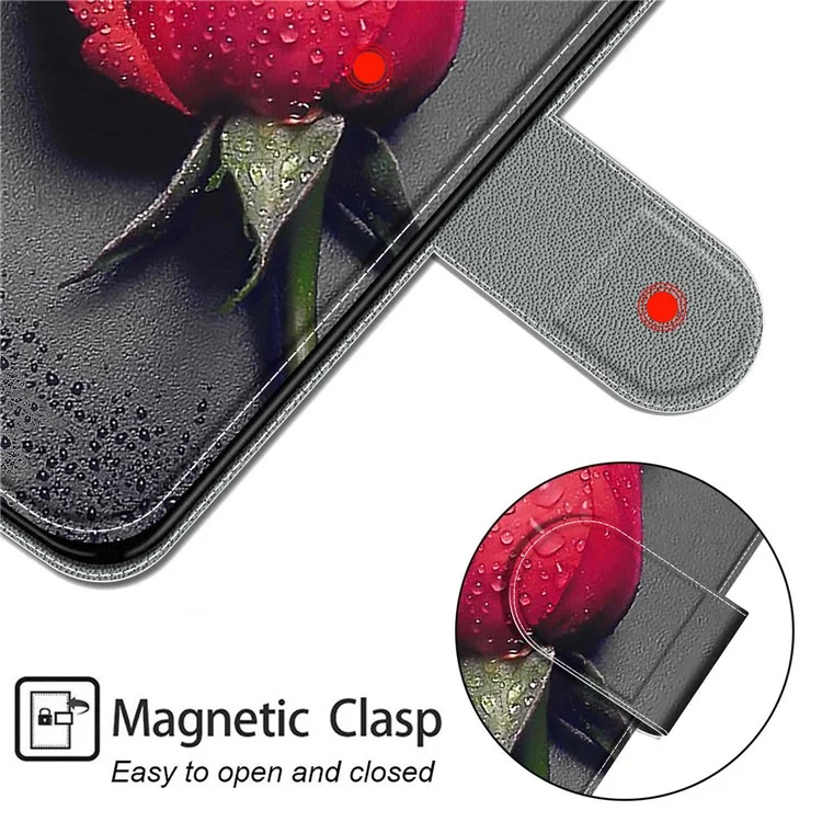 Padrão Imprimindo Design Anti-soltar Caixa De Couro Capa De Couro De Couro Com Stand Para Xiaomi Redmi Nota 10 Pro 4G (Global) / Redmi Nota 10 Pro Max - Flor