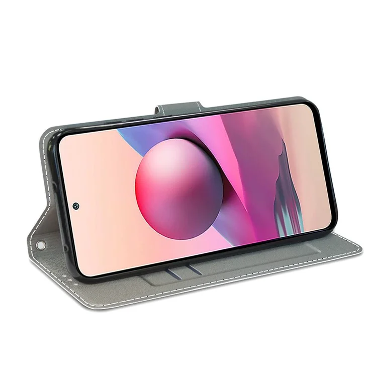 Pattern Printing Design Card Slots Design Anti-Fall Leather Cover Phone Stand Case for Xiaomi Redmi Note 10 4G / Note 10S / Poco M5s 4G - White Cat