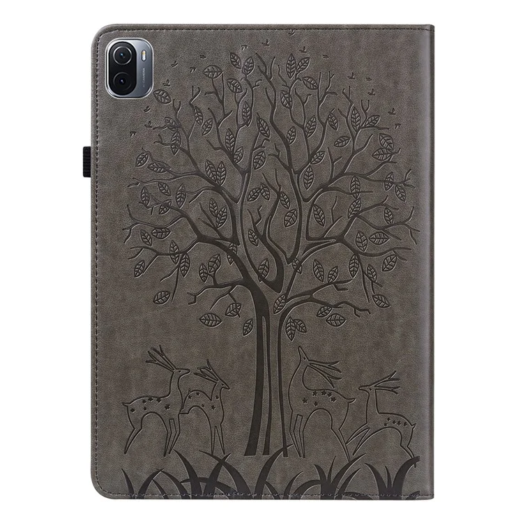 Imprinted Tree Deer Pattern PU Leather Stand Tablet Cover Shell with Card Slots for Xiaomi Pad 5/Pad 5 Pro - Grey