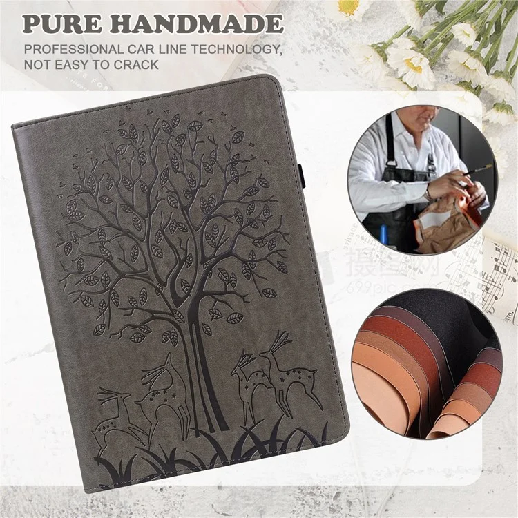 Imprinted Tree Deer Pattern PU Leather Stand Tablet Cover Shell with Card Slots for Xiaomi Pad 5/Pad 5 Pro - Grey