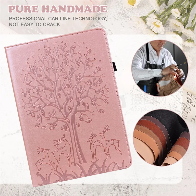 Custodia in pelle PU con motivo a cervo impresso, con supporto e slot per carte per Xiaomi Pad 5/Pad 5 Pro - Rosa Oro