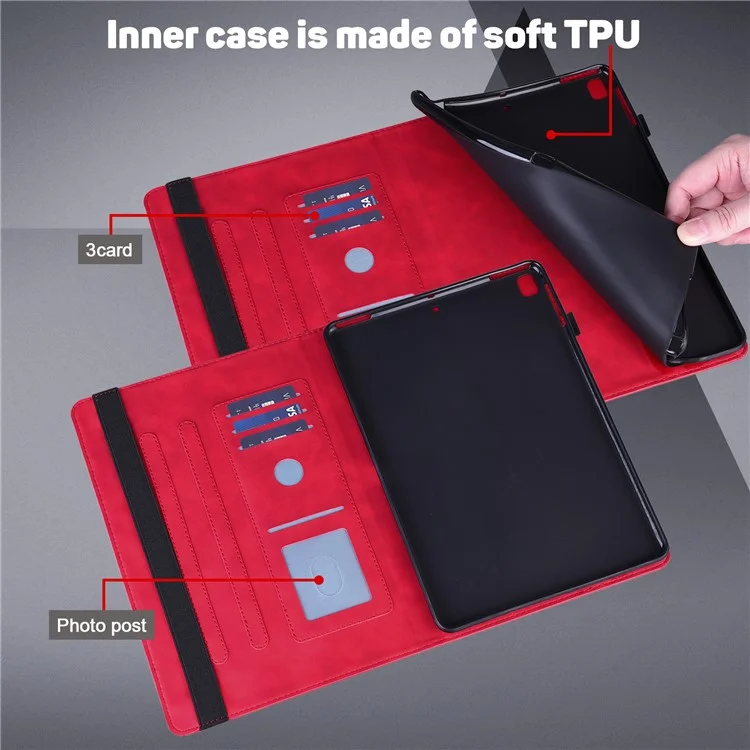 Imprinted Flower Stand Design Leather Tablet Cover Case with Card Slots for Xiaomi Pad 5/Pad 5 Pro - Red