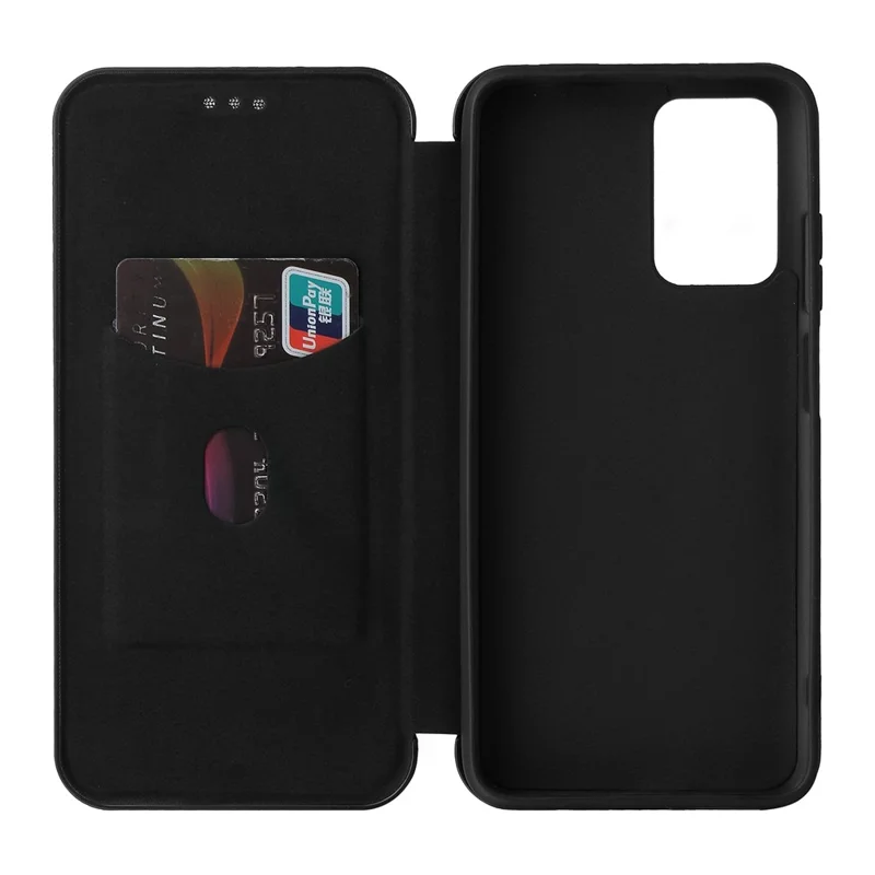 Auto-Absorbed Carbon Fiber Texture Card Slot Anti-Drop Leather Case with Ring Strap for Xiaomi Redmi 10 4G (2021)/10 Prime/10 2022 4G/Note 11 4G (MediaTek) - Black