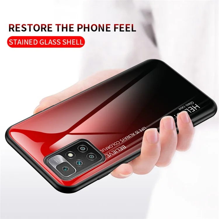 Vidro Temperado Gradiente + Armação TPU Fina Capa Protetora Híbrida Leve para Xiaomi Redmi 10 4G (2021)/10 2022 4G/Note 11 4G (MediaTek) - Gradiente Roxo Verde