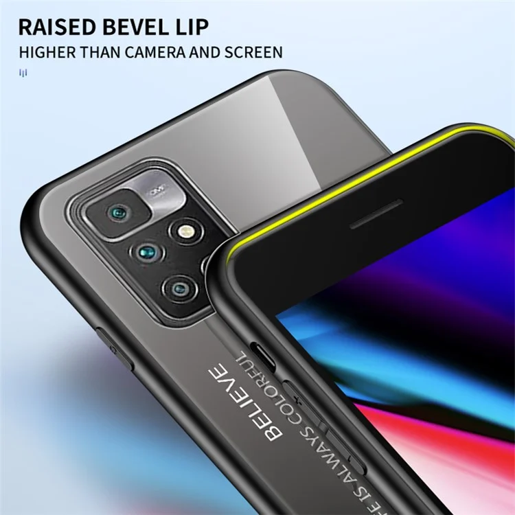 Vidro Temperado Gradiente + Armação TPU Fina Capa Protetora Híbrida Leve para Xiaomi Redmi 10 4G (2021)/10 2022 4G/Note 11 4G (MediaTek) - Gradiente Roxo Verde