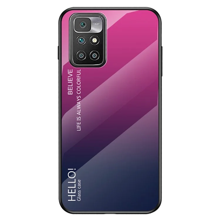 Gradient Tempered Glass + TPU Frame Slim Light Protective Hybrid Cover Case for Xiaomi Redmi 10 4G (2021)/10 2022 4G/Note 11 4G (MediaTek) - Gradient Purple Blue