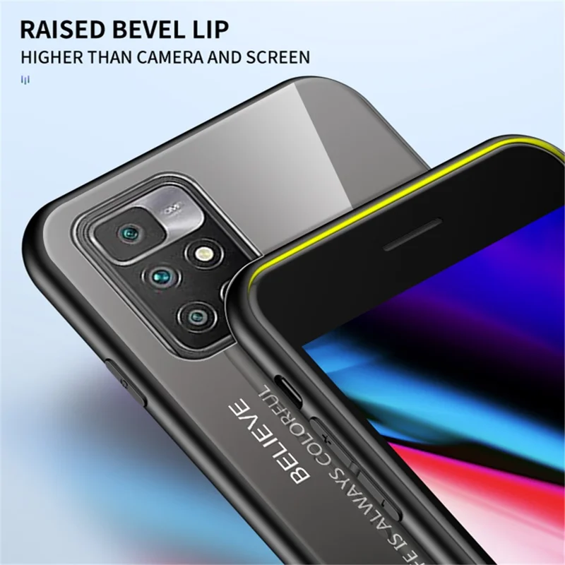 Gradient Tempered Glass + TPU Frame Slim Light Protective Hybrid Cover Case for Xiaomi Redmi 10 4G (2021)/10 2022 4G/Note 11 4G (MediaTek) - Gradient Pink Purple