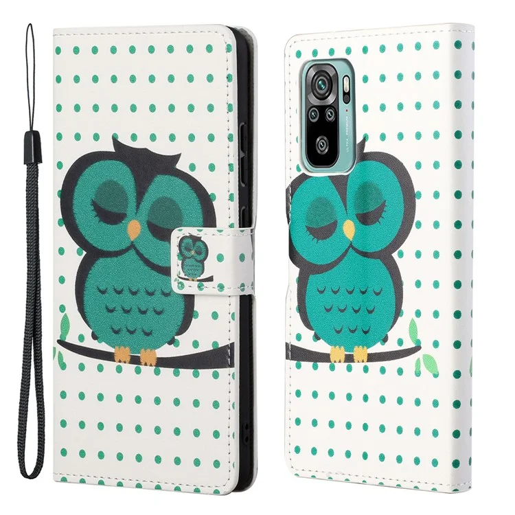 Estiloso Patrón Impresión Protección Todo Alrededor Antideslizante Antiarañazos Funda Protectora de Cuero con Billetera Soporte para Xiaomi Redmi 10 4G (2021)/10 Prime/10 2022 4G/Note 11 4G (MediaTek) - Búho Individual