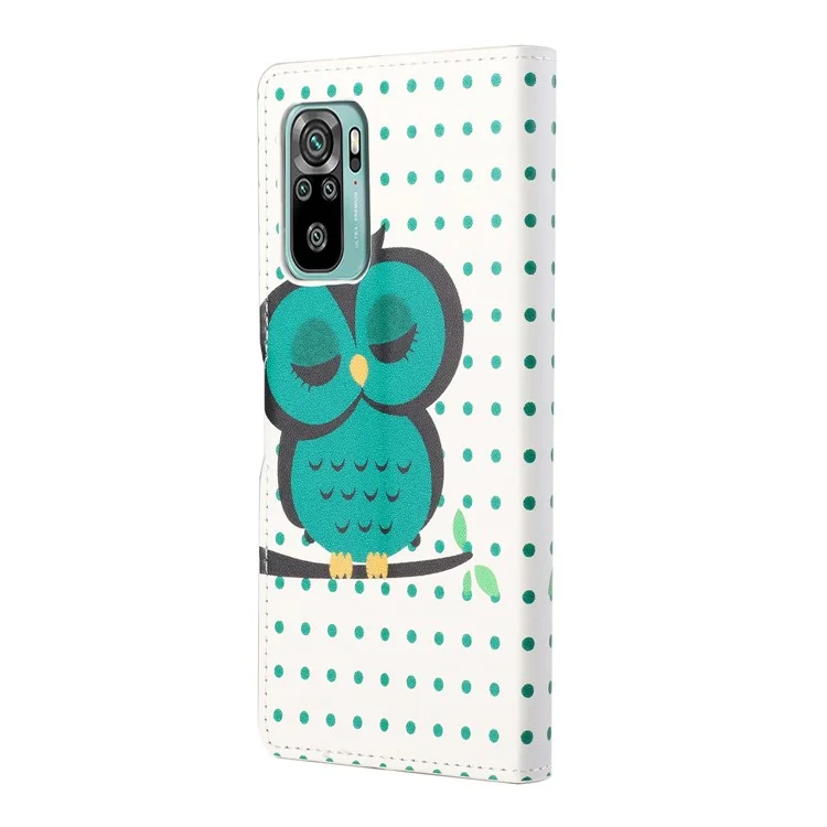 Estiloso Patrón Impresión Protección Todo Alrededor Antideslizante Antiarañazos Funda Protectora de Cuero con Billetera Soporte para Xiaomi Redmi 10 4G (2021)/10 Prime/10 2022 4G/Note 11 4G (MediaTek) - Búho Individual