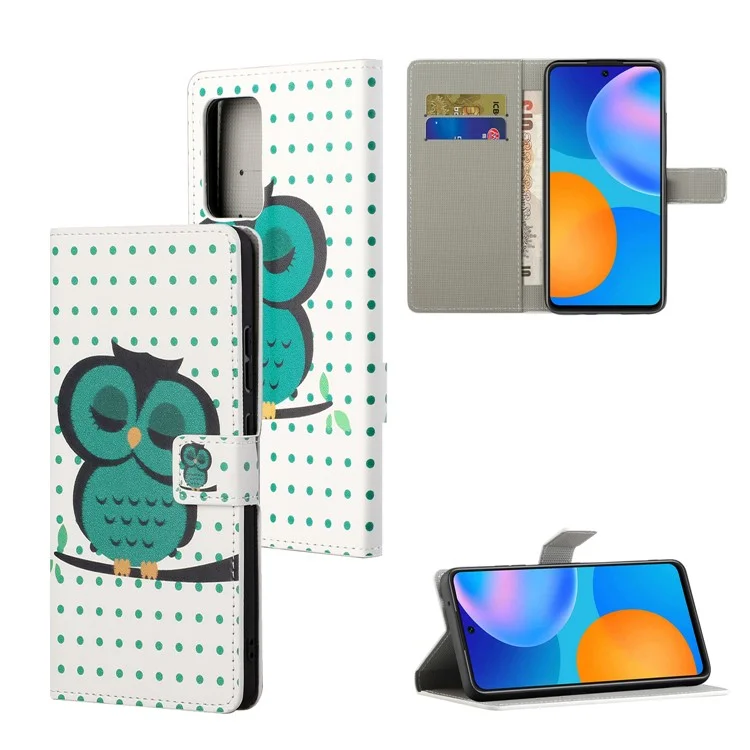 Estiloso Patrón Impresión Protección Todo Alrededor Antideslizante Antiarañazos Funda Protectora de Cuero con Billetera Soporte para Xiaomi Redmi 10 4G (2021)/10 Prime/10 2022 4G/Note 11 4G (MediaTek) - Búho Individual