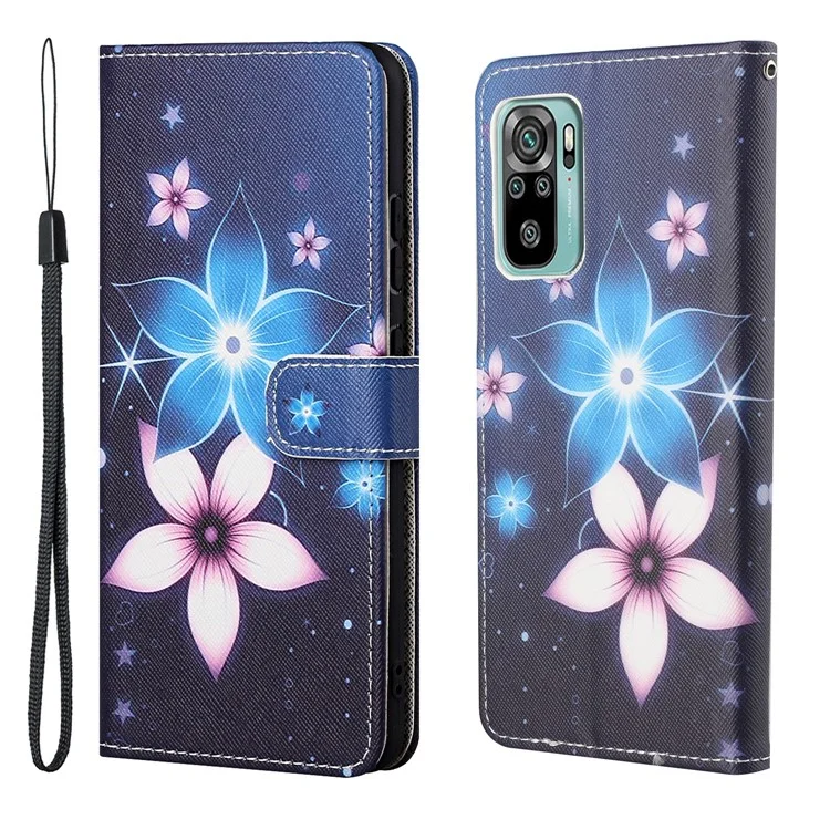 Stand Wallet Design Drop-Proof Stylish Pattern Printing 3D Cross Texture Leather Case for Xiaomi Redmi 10 4G (2021)/10 Prime/10 2022 4G/Note 11 4G (MediaTek) - Sparkle Flowers