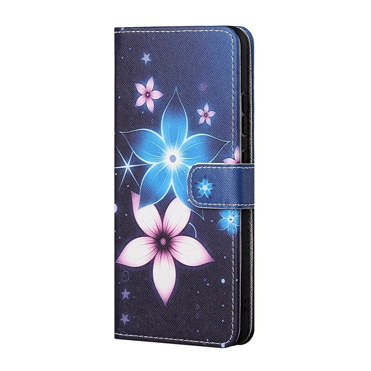 Stand Wallet Design Drop-Proof Stylish Pattern Printing 3D Cross Texture Leather Case for Xiaomi Redmi 10 4G (2021)/10 Prime/10 2022 4G/Note 11 4G (MediaTek) - Sparkle Flowers