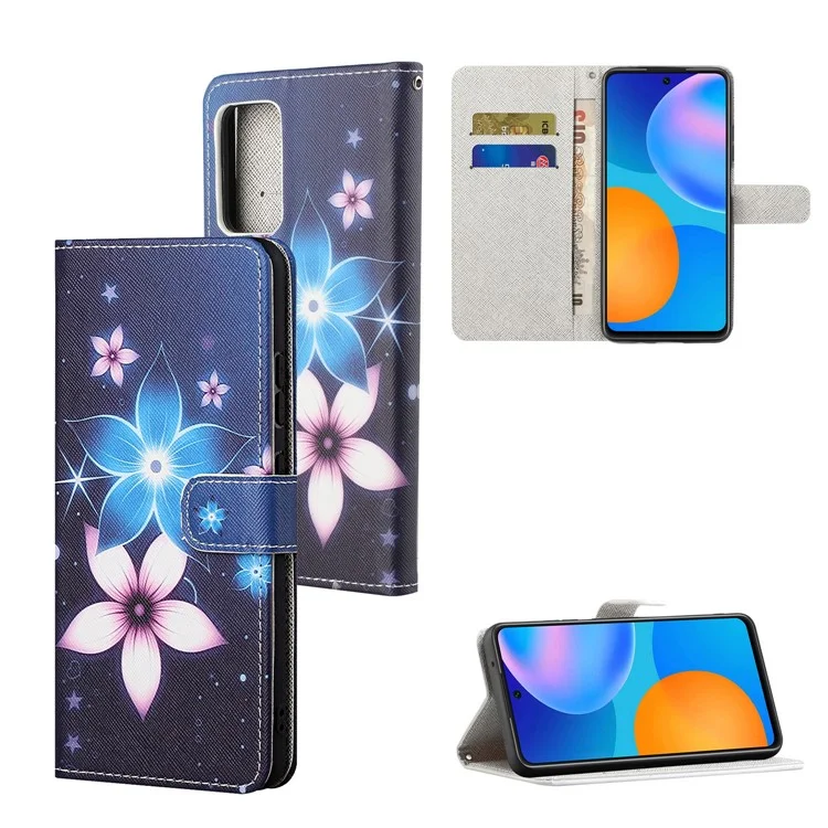 Stand Wallet Design Drop-Proof Stylish Pattern Printing 3D Cross Texture Leather Case for Xiaomi Redmi 10 4G (2021)/10 Prime/10 2022 4G/Note 11 4G (MediaTek) - Sparkle Flowers