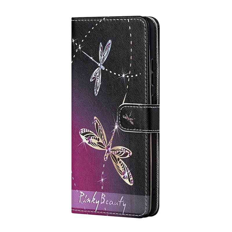 Stand Wallet Design Drop-Proof Stylish Pattern Printing 3D Cross Texture Leather Case for Xiaomi Redmi 10 4G (2021)/10 Prime/10 2022 4G/Note 11 4G (MediaTek) - Dragonfly