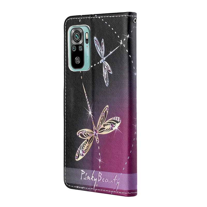 Stand Wallet Design Drop-Proof Stylish Pattern Printing 3D Cross Texture Leather Case for Xiaomi Redmi 10 4G (2021)/10 Prime/10 2022 4G/Note 11 4G (MediaTek) - Dragonfly