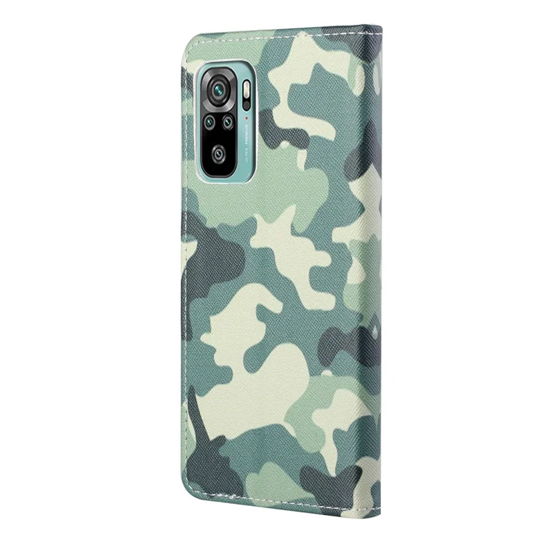 Cross Texture Pattern Printing Full Protection Anti-Drop Magnetic Clasp Leather Wallet Case Protector with Stand for Xiaomi Redmi 10 4G (2021)/10 Prime/10 2022 4G/Note 11 4G (MediaTek) - Camouflage