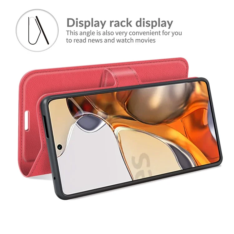 Texture Litchi Texture Anti-Drop Élégant Design de Portefeuille Flip Cuir Téléphone Avec Support Pour Xiaomi 11T 5G / 11T Pro 5G - Rouge